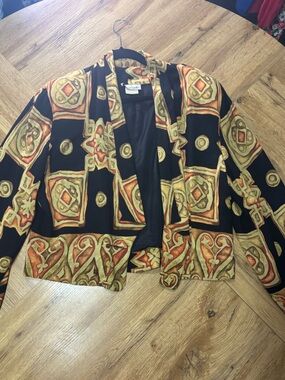 Pappagallo Black Top with Gold and Brown Print